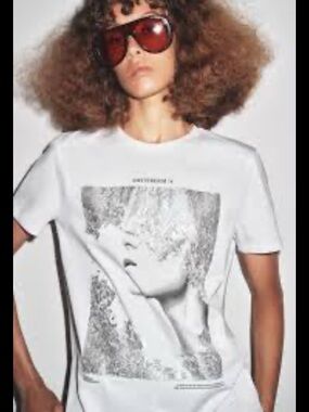 Zara White Tee with Silver Foil Graphic